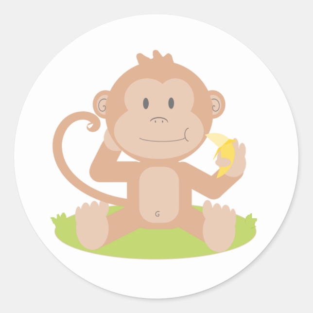 Adesivo Redondo Macaco bonito do bebê dos desenhos animados que